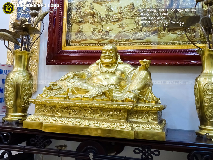 tượng Phật Di Lặc ngồi bệ vuông bằng đồng catut cao 48cm