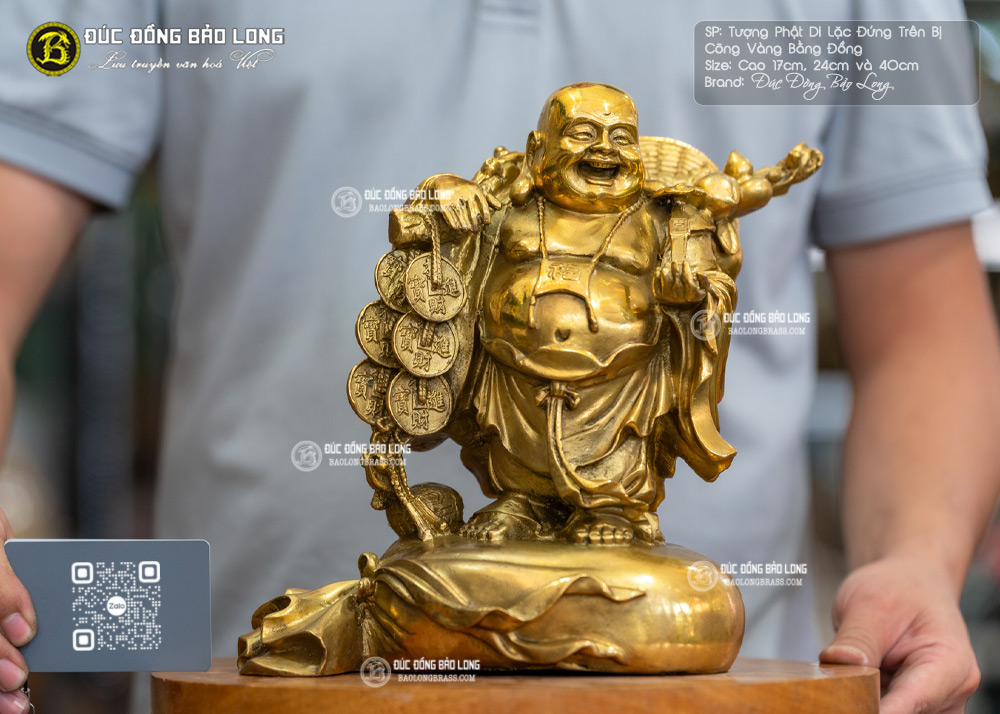 Tượng Phật Di Lặc Đứng Trên Bị Cõng Vàng Bằng Đồng 2