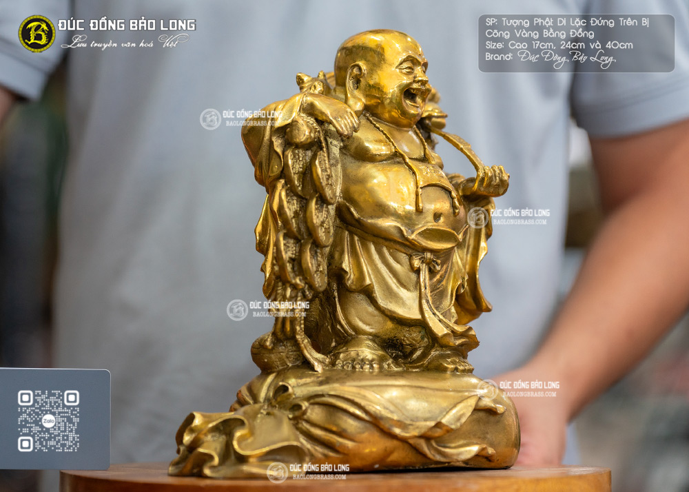 Tượng Phật Di Lặc Đứng Trên Bị Cõng Vàng Bằng Đồng 3