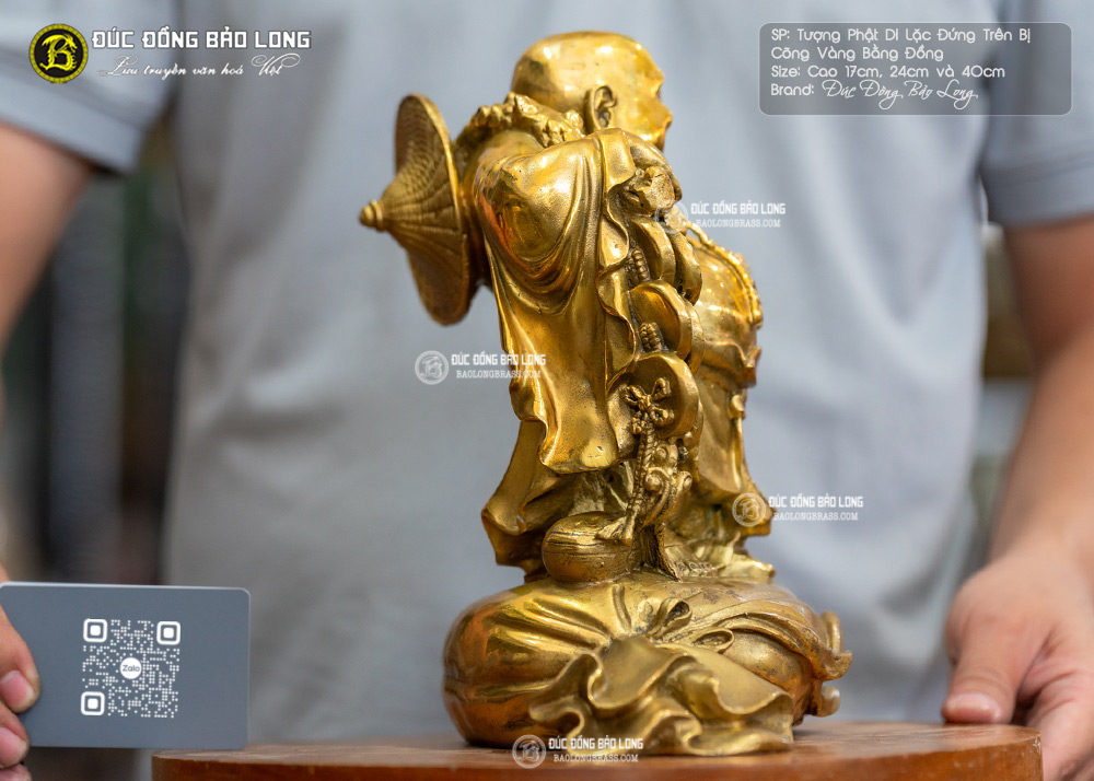 Tượng Phật Di Lặc Đứng Trên Bị Cõng Vàng Bằng Đồng 4