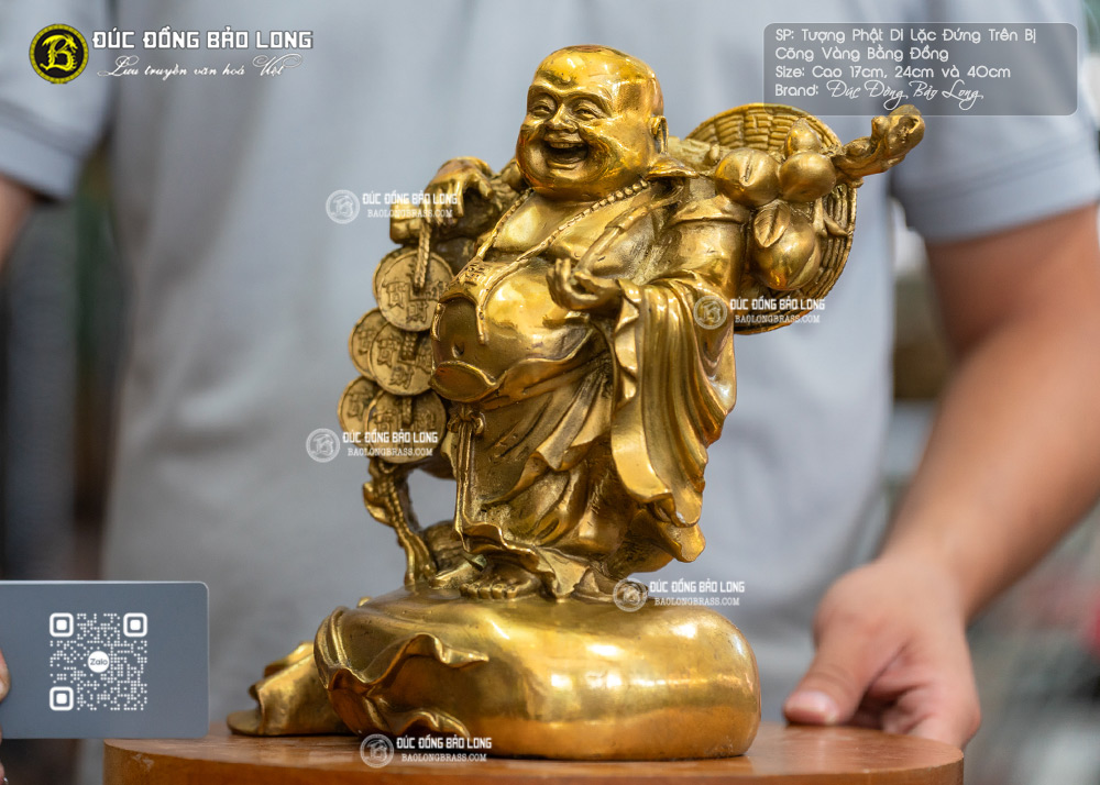 Tượng Phật Di Lặc Đứng Trên Bị Cõng Vàng Bằng Đồng 5
