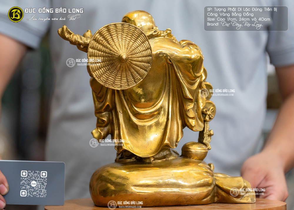 Tượng Phật Di Lặc Đứng Trên Bị Cõng Vàng Bằng Đồng 6
