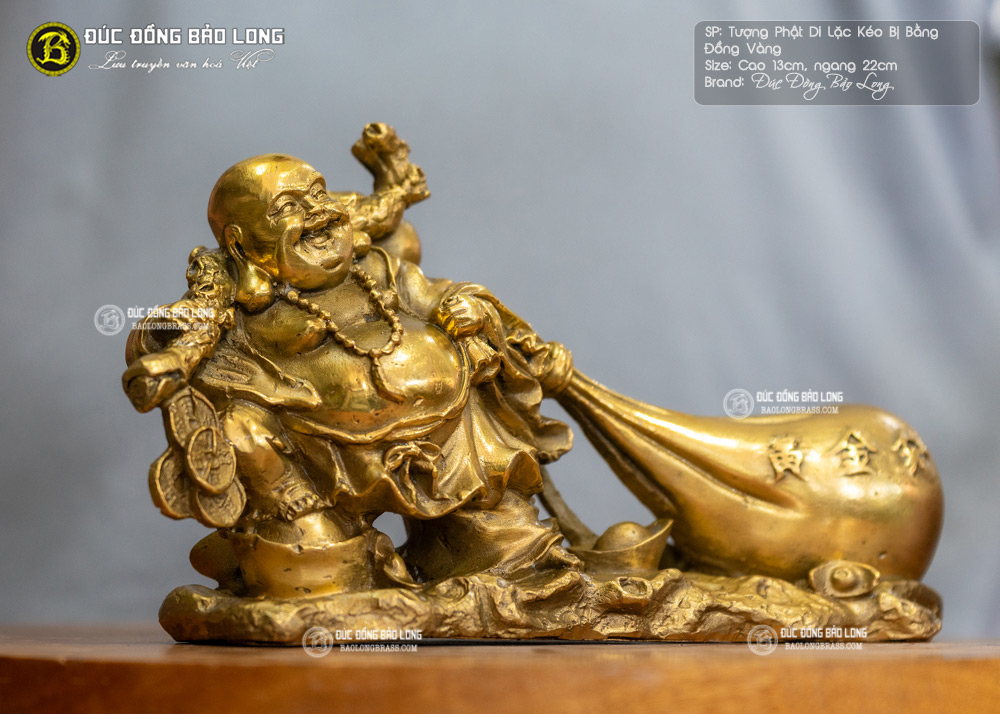 Tượng Phật Di Lặc Kéo Bị Bằng Đồng Cao 13cm