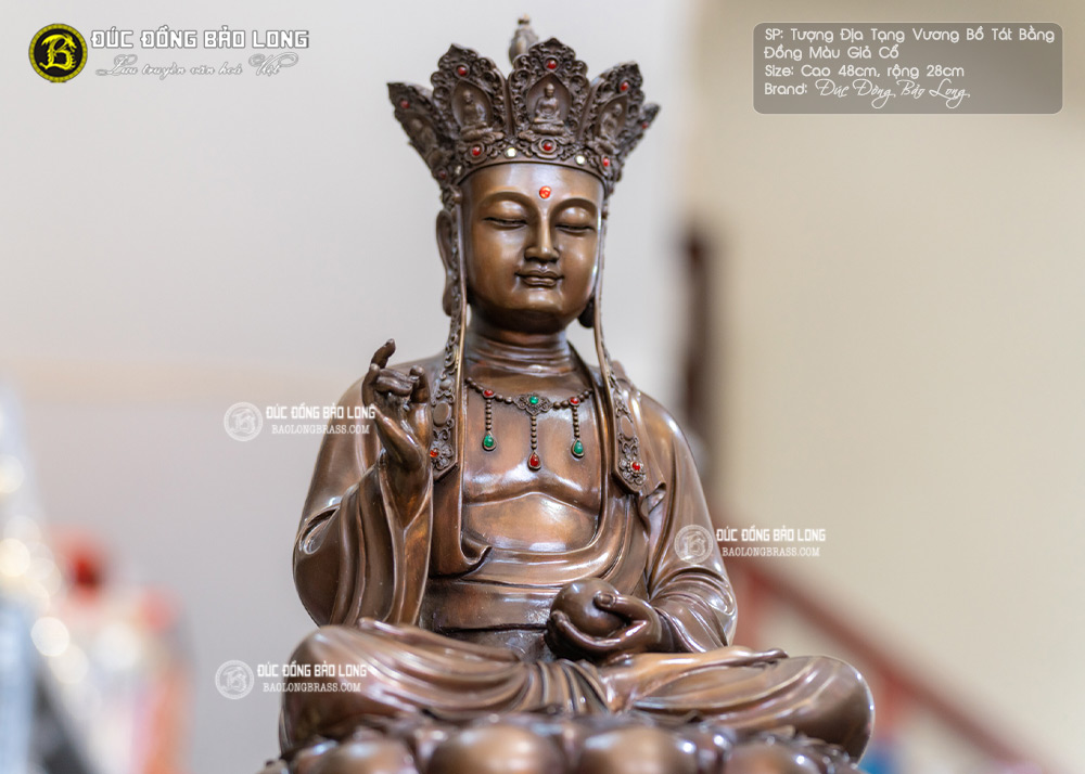 tượng Địa Tạng Bồ Tát 48cm bằng đồng màu trầm cổ