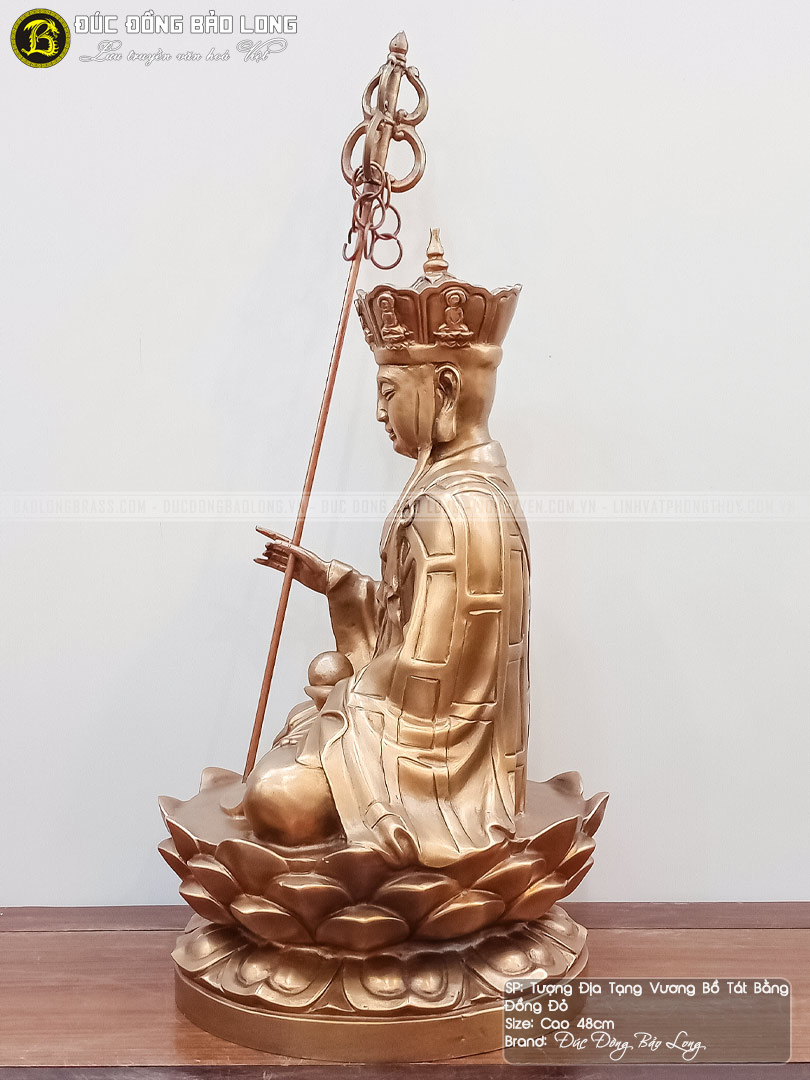 tượng địa tạng vương bồ tát bằng đồng đỏ cao 48cm đúc thủ công