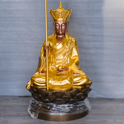 Tượng Địa Tạng Bồ Tát Bằng Đồng Dát Điểm Vàng Cao 69Cm