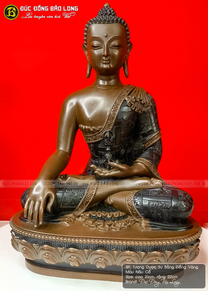 Tượng Phật Dược Sư Bằng Đồng Cao 31cm Màu Nâu Cổ