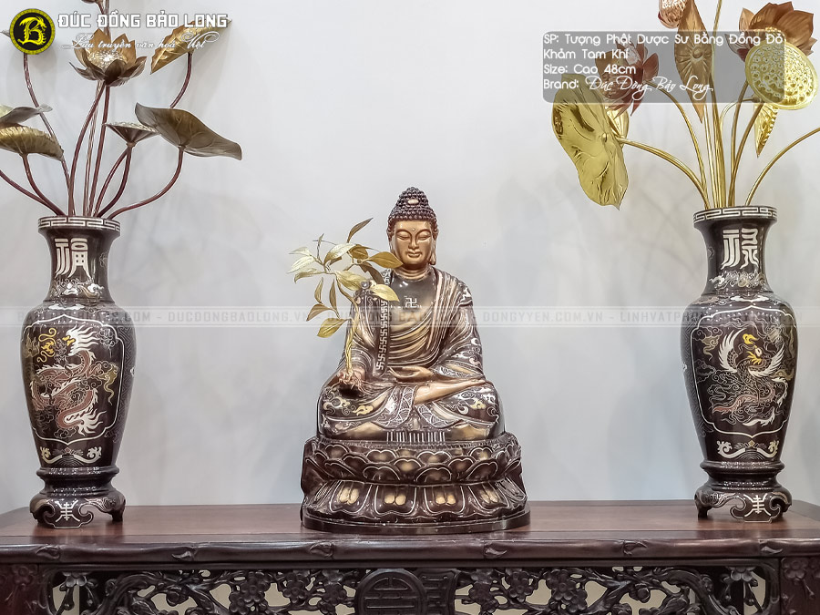 tượng Phật Dược Sư Khảm Tam Khí 48cm