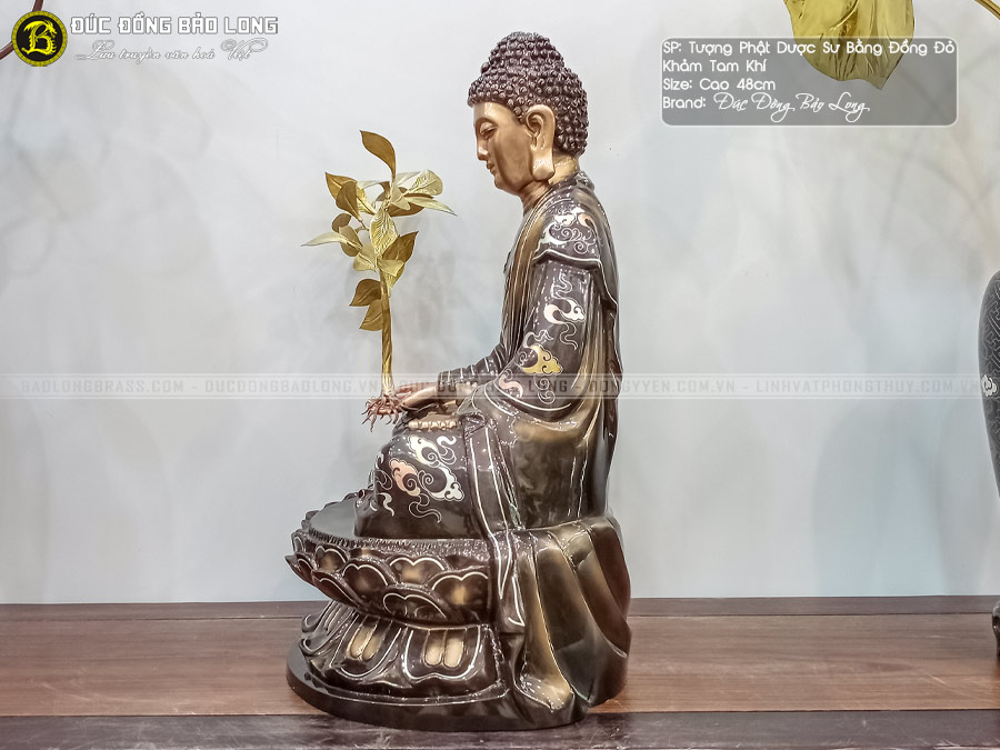 tượng Phật Dược Sư Khảm Tam Khí 48cm