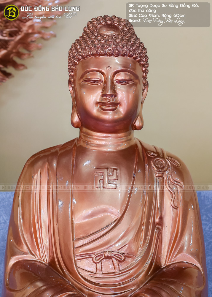 tượng Phật Dược Sư 91cm đúc bằng đồng đỏ