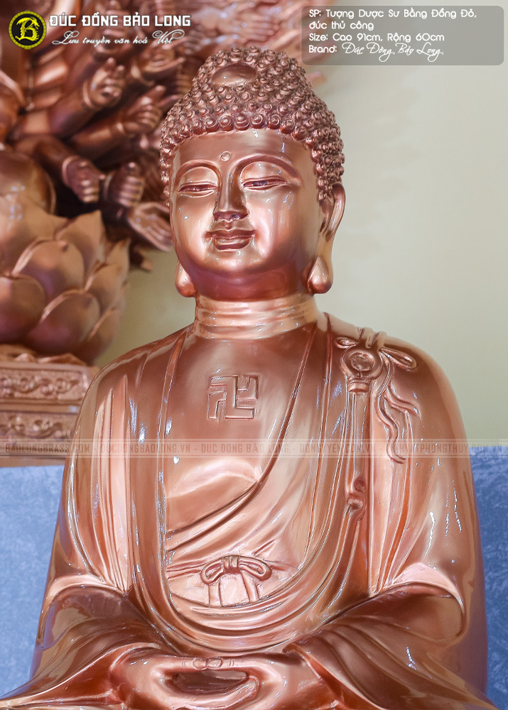 tượng Phật Dược Sư 91cm đúc bằng đồng đỏ