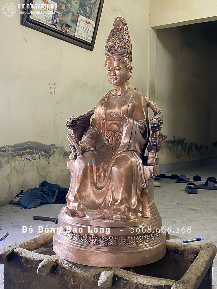 Tượng Đồng Mẫu Cửu Trùng Thiên Dát Vàng 24K Cao 69Cm
