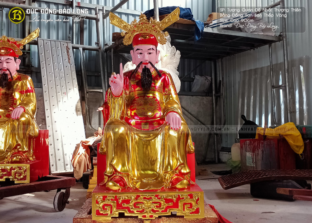 tượng quan đệ nhất thượng thiên đồng đỏ sơn son thếp vàng cao 90cm
