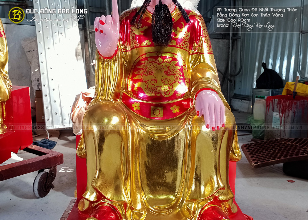 tượng quan đệ nhất thượng thiên đồng đỏ sơn son thếp vàng cao 90cm