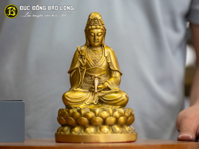 Tượng Phật Quan Âm Bằng Đồng Vàng Cao 18cm