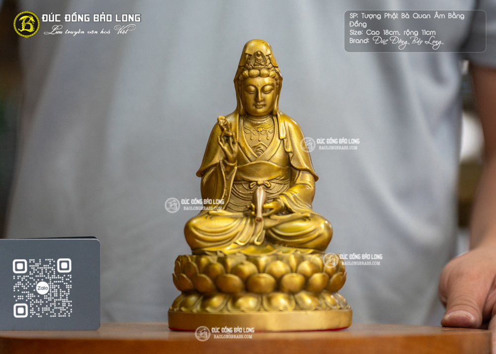 Tượng Phật Bà Quan Âm Bằng Đồng Cao 18cm