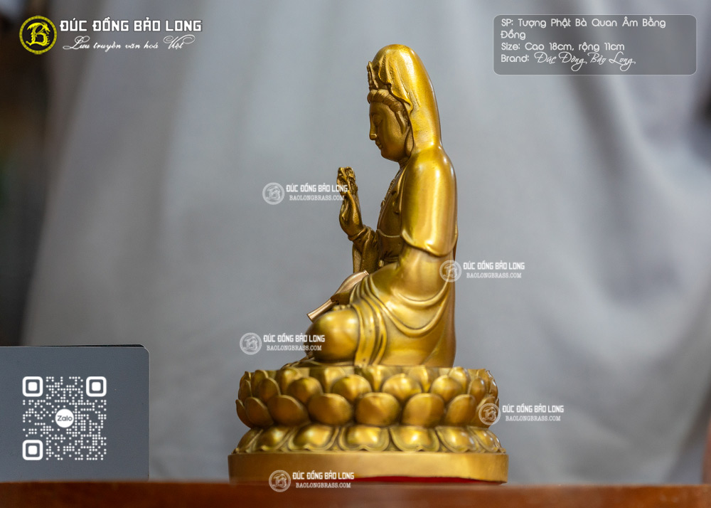 Tượng Phật Bà Quan Âm Bằng Đồng Cao 18cm