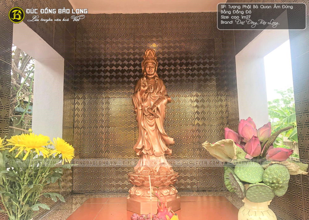 tượng Phật Quan Âm bằng đồng đỏ cao 1m27