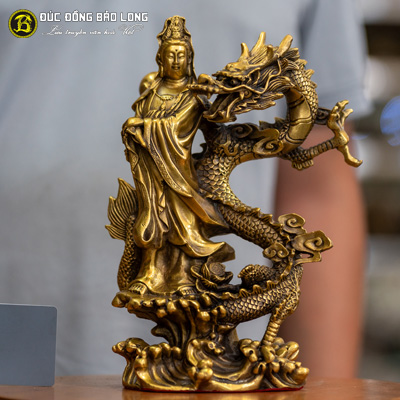 Tượng Phật Bà Quan Âm Cưỡi Rồng Bằng Đồng Cao 25cm