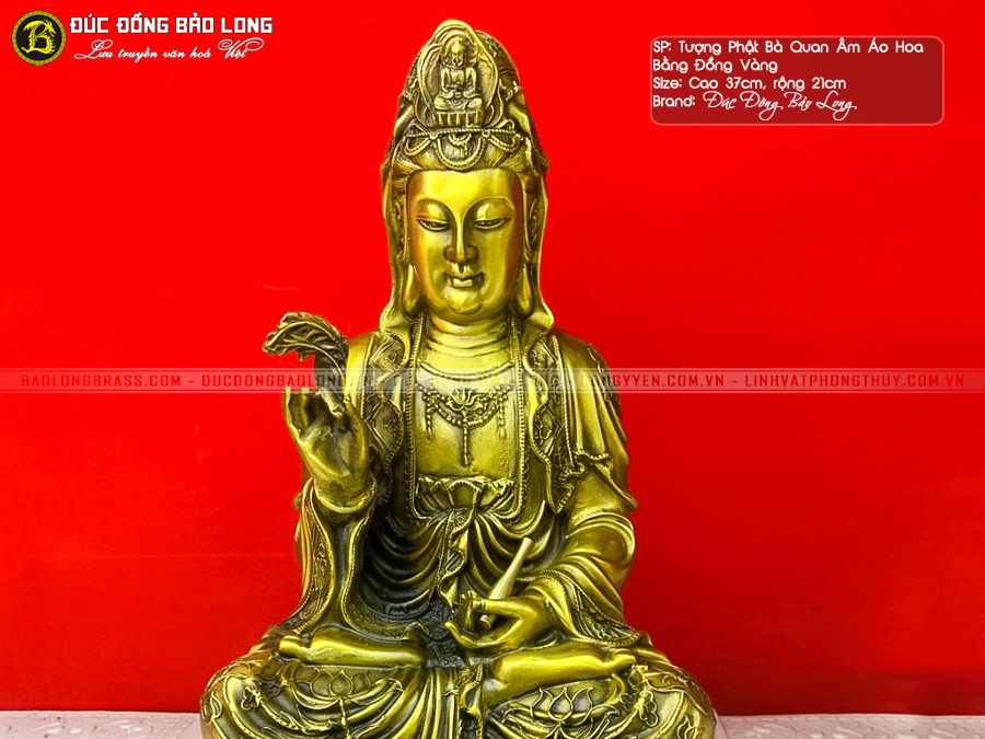 Tượng Phật Quan Âm Bằng Đồng Vàng Cao 37cm