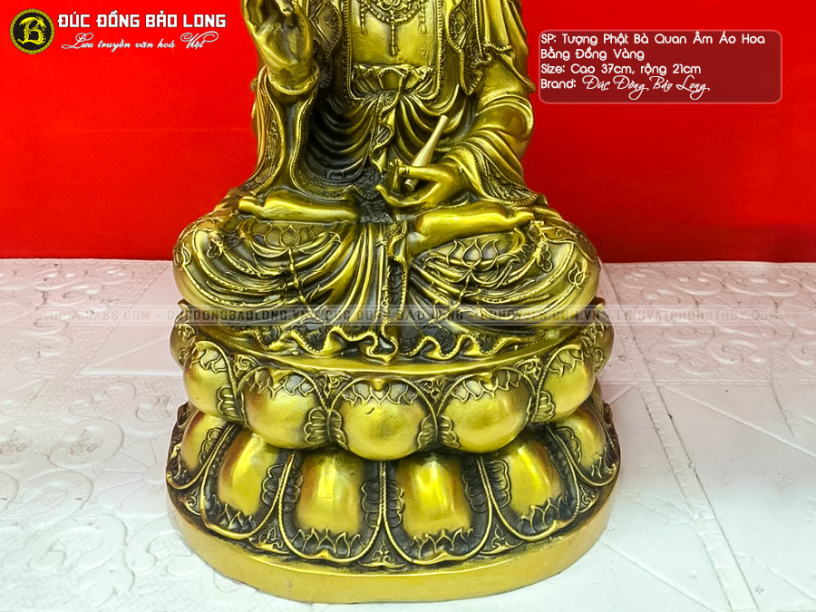 Tượng Phật Quan Âm Bằng Đồng Vàng Cao 37cm
