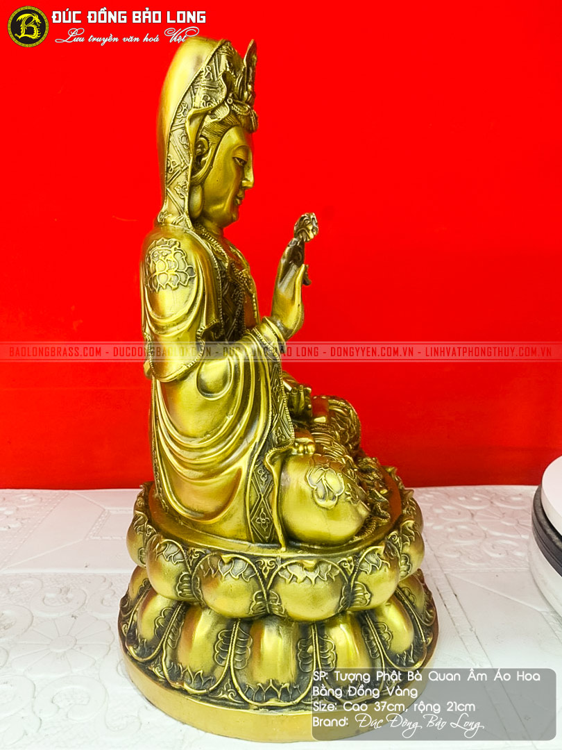 Tượng Phật Quan Âm bằng đồng vàng cao 37cm