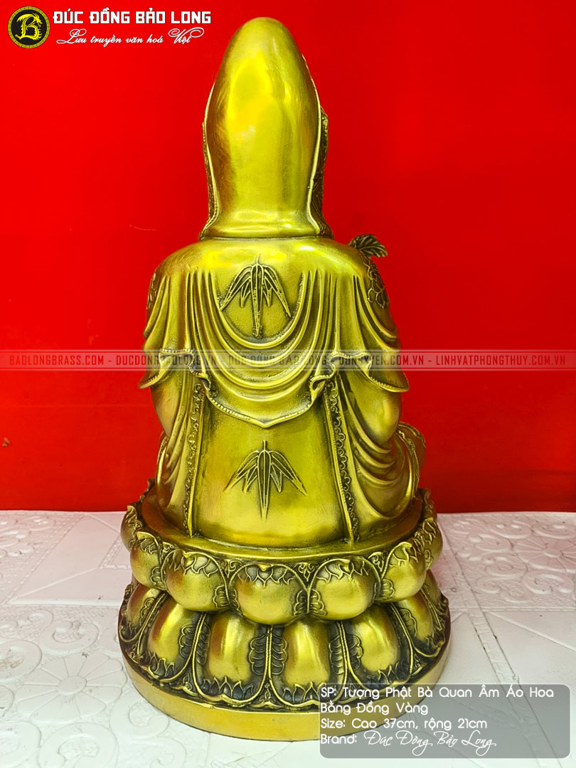 tượng Phật bà quan âm áo hoa bằng đồng cao 37cm