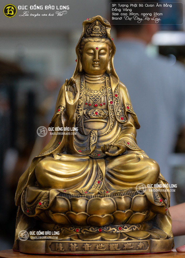 Tượng Phật Bà Quan Âm Bằng Đồng Vàng Cao 40cm Màu Mộc 6 tuong phat ba quan am bang dong cao 39cm 4