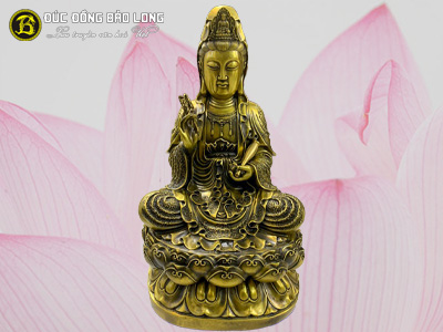 Tượng Phật Bà Quan Âm Áo Hoa Bằng Đồng Vàng Cao 45cm