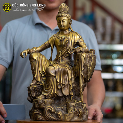 Tượng Phật Bà Quan Âm Tự Tại Bằng Đồng Cao 43cm