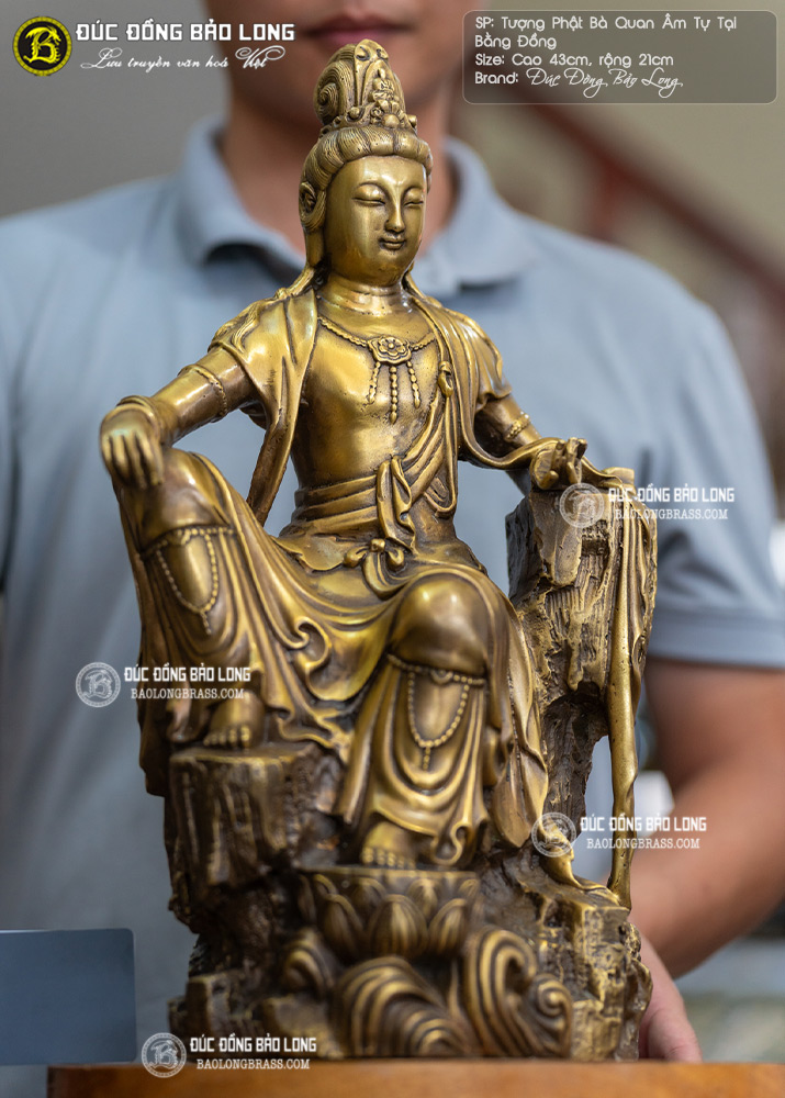 Tượng Phật Bà Quan Âm Tự Tại Bằng Đồng Cao 43cm