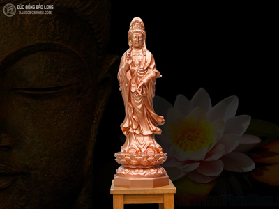 Tượng Phật Bà Quan Âm Bồ Tát Đứng Bằng Đồng Đỏ Cao 61Cm