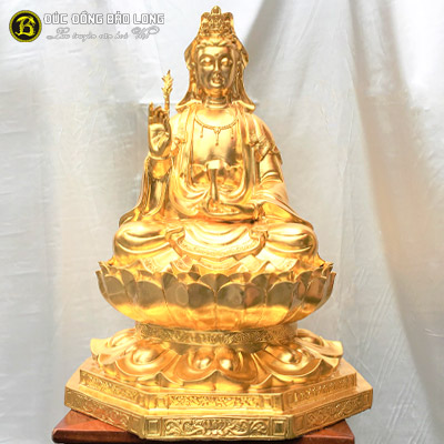 Tượng Phật Quan Âm Bằng Đồng Vàng Dát Vàng 9999 Cao 68cm