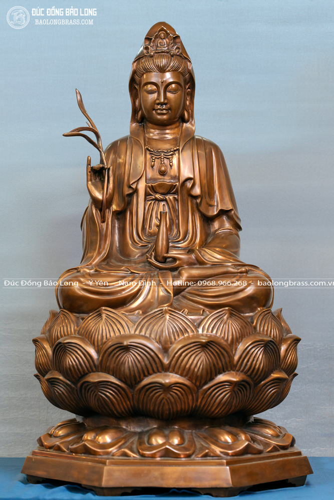 Tượng Quan Thế Âm Bồ Tát Bằng Đồng Màu Trầm Cổ Cao 81Cm