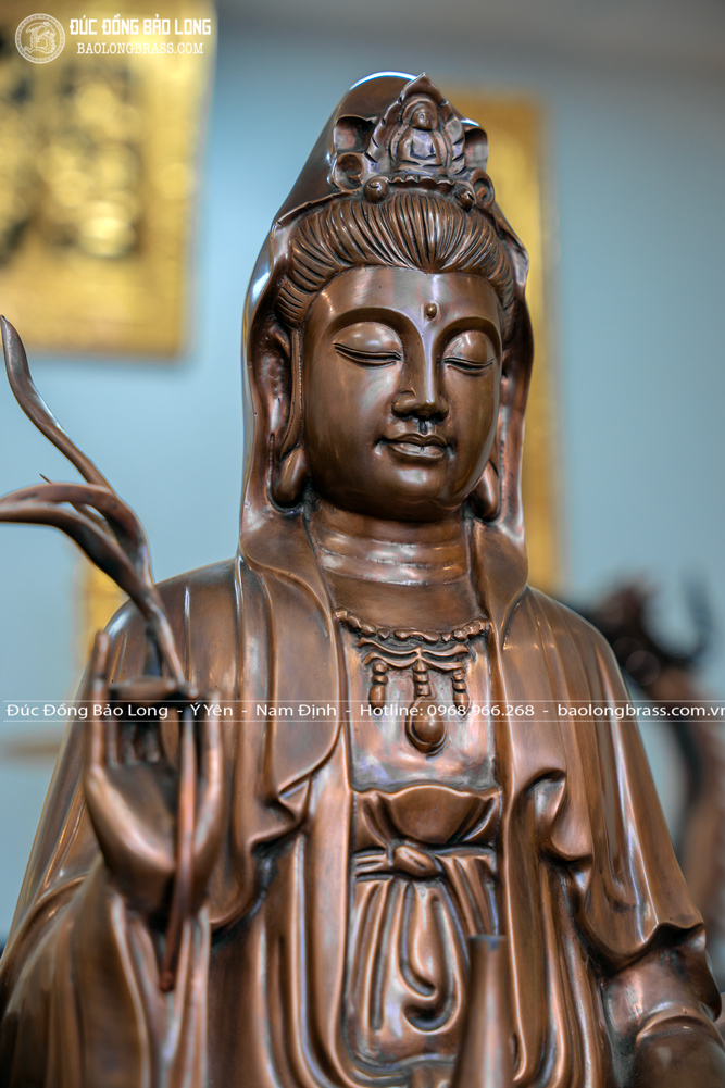 Tượng Quan Thế Âm Bồ Tát Bằng Đồng Màu Trầm Cổ Cao 81Cm