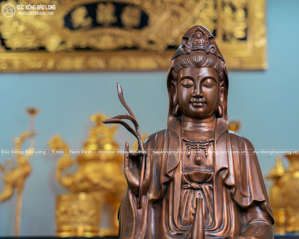Tượng Quan Thế Âm Bồ Tát Bằng Đồng Màu Trầm Cổ Cao 81Cm