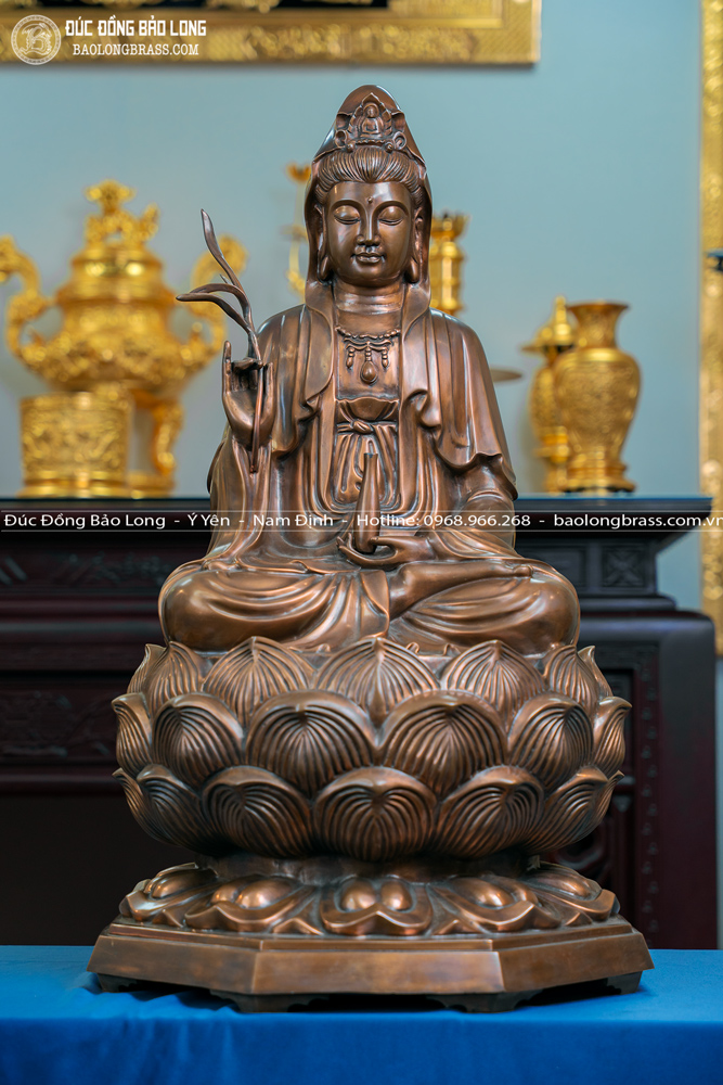 Tượng Quan Thế Âm Bồ Tát Bằng Đồng Màu Trầm Cổ Cao 81Cm