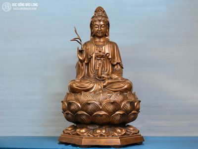 Tượng Phật Bà Quan Âm Bằng Đồng Đỏ Màu Trầm Cổ Cao 81Cm