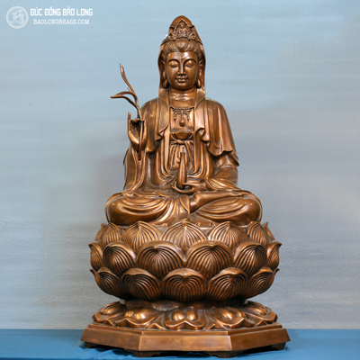 Tượng Quan Thế Âm Bồ Tát Bằng Đồng Màu Trầm Cổ Cao 81Cm