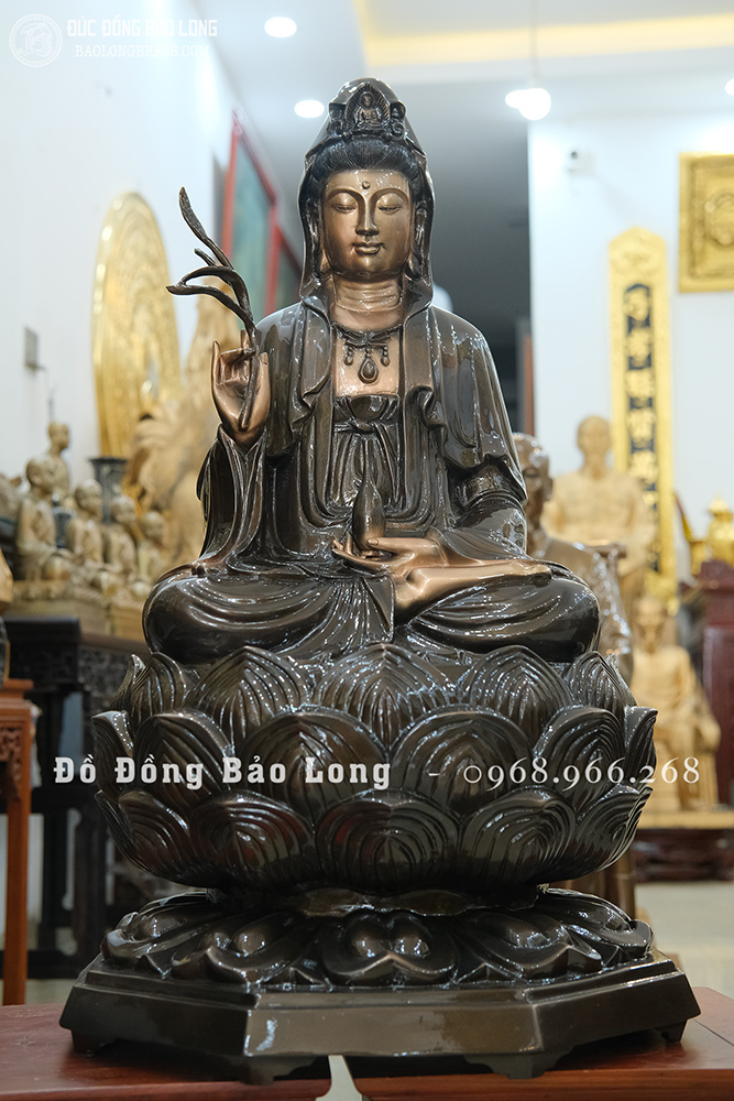 Tượng đồng Quan Âm Bồ Tát màu trầm cổ cao 81cm