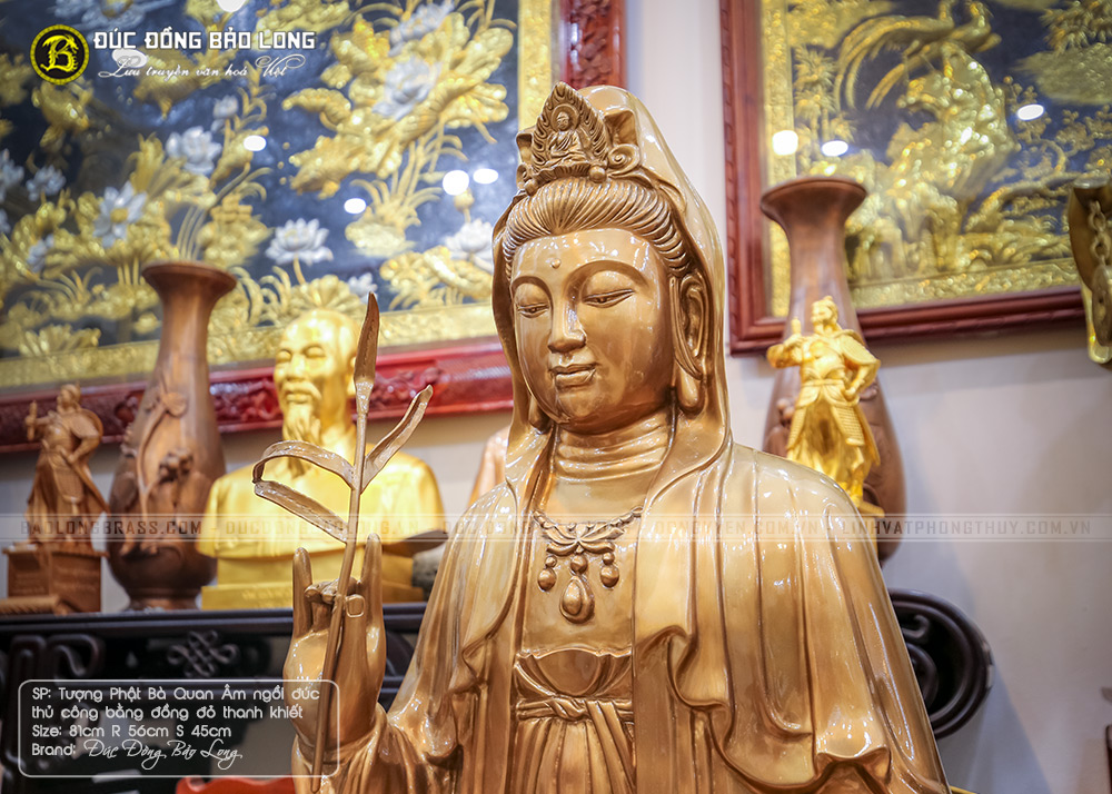 Tượng Phật Bà Quan Âm Ngồi Bằng Đồng Đỏ Cao 81cm