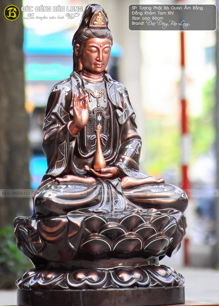 Tượng Phật Bà Quan Âm Bằng Đồng Cao 86cm Khảm Tam Khí 5 tượng Phật Bà Quan Âm bằng đồng cao 86cm khảm tam khí
