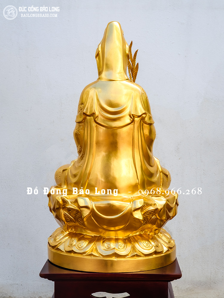 Tượng Phật Bà Quan Âm cầm nhành liễu bằng đồng dát vàng 24K cao 61cm