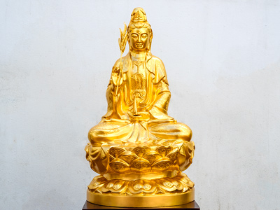 Tượng Phật Bà Quan Âm Cầm Nhành Liễu Bằng Đồng Dát Vàng 24K Cao 61Cm