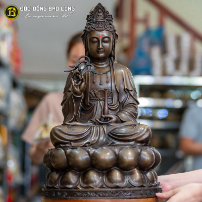 Tượng Phật Bà Quan Âm Bằng Đồng Cao 48cm Màu Trầm Cổ