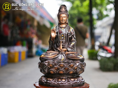 Tượng Phật Bà Quan Âm Bằng Đồng 48cm Khảm Điểm Vàng