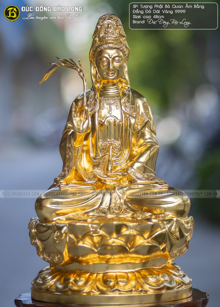 Tượng Phật Bà Quan Âm Bằng Đồng Cao 48cm Dát Vàng 9999 3 tượng phật bà quan âm bằng đồng 48cm dát vàng 9999