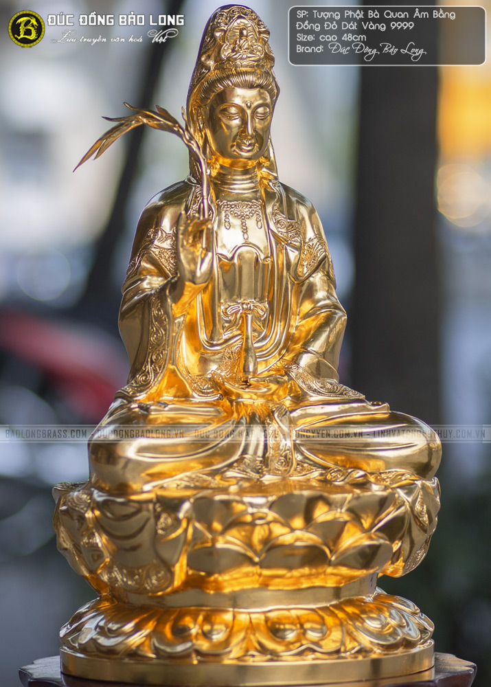 Tượng Phật Bà Quan Âm Bằng Đồng Cao 48cm Dát Vàng 9999 4 tượng phật bà quan âm bằng đồng 48cm dát vàng 9999