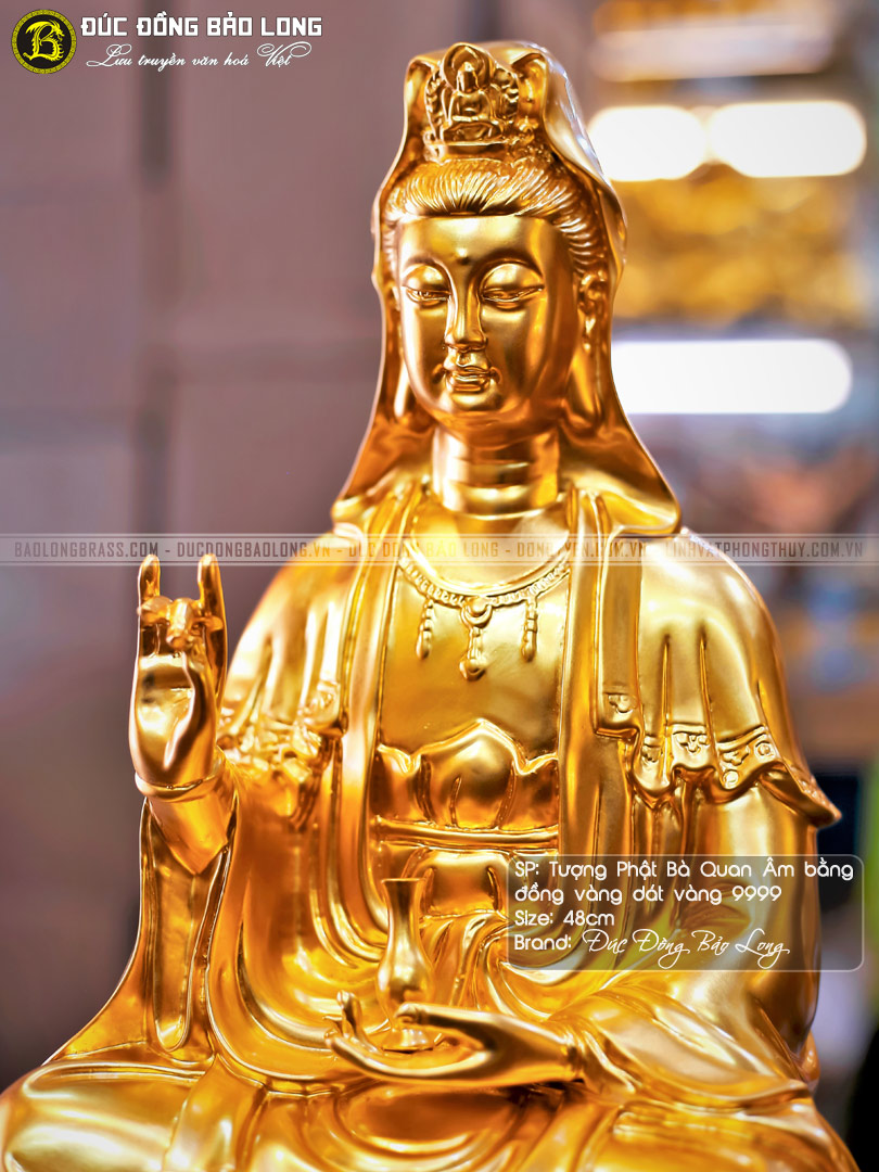 tượng Phật Bà Quan Âm 48cm bằng đồng Dát vàng