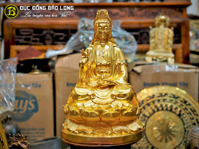 Tượng Phật Bà Quan Âm Bằng Đồng 48cm Dát Vàng 9999